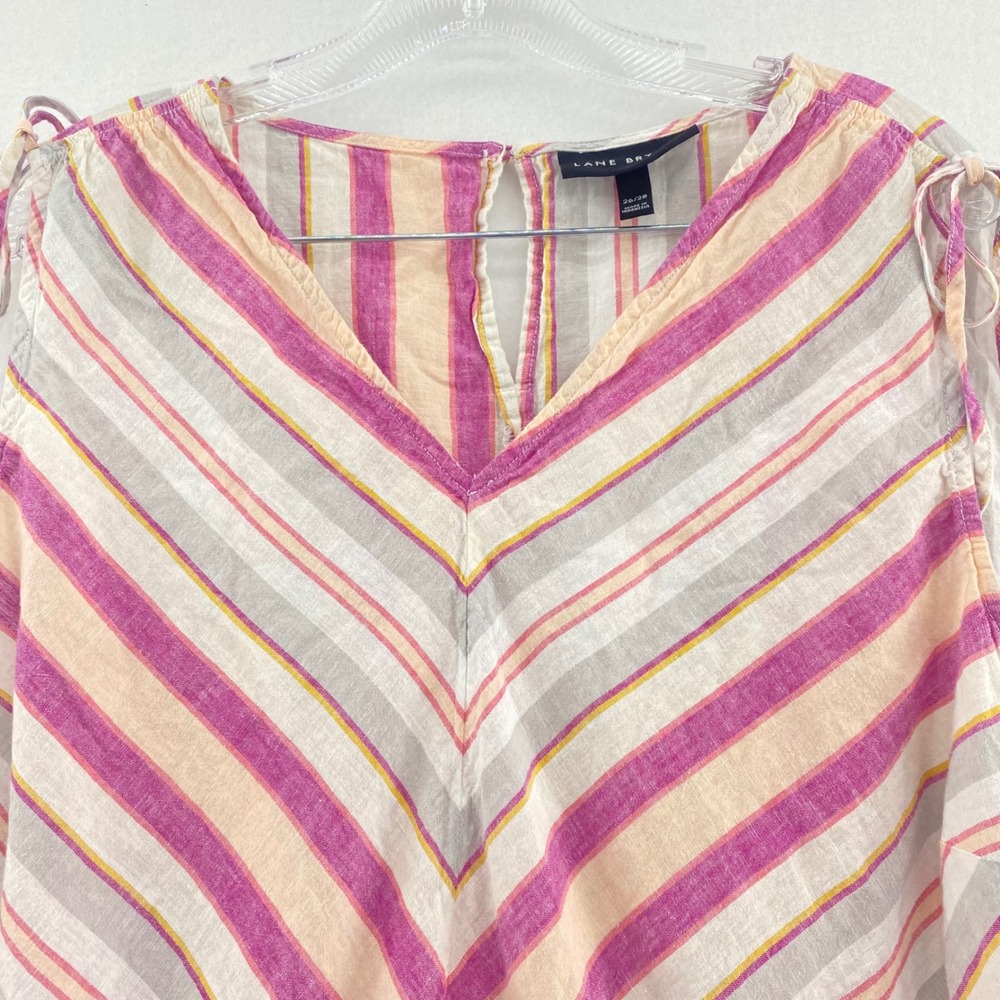 Lane Bryant Striped Babydoll Top Sleeveless‎ Tie Empire Waist 
26/28 Gauzy Linen